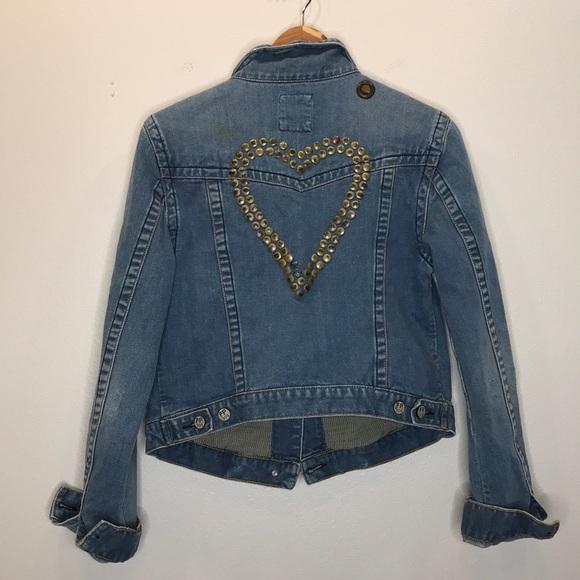 Free People Jackets & Blazers - FREE PEOPLE Studded Heart Distressed Jean Jacket